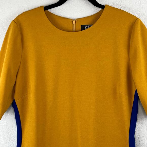 Kasper Short Sleeve Knit Colorblock Sheath Midi Dress Mustard Combo XXL NWT - Picture 7 of 14
